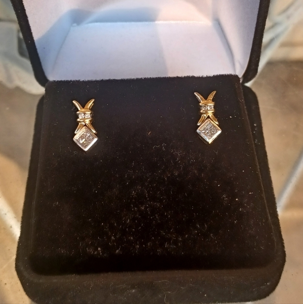 Gold and Silver Diamond Accent Earrings